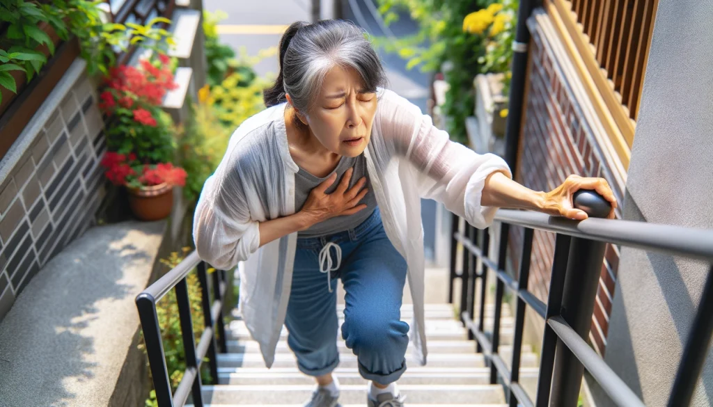 허혈성 심장질환 사례2 - 노년의 여성이 계단을 오르면서 호흡곤란