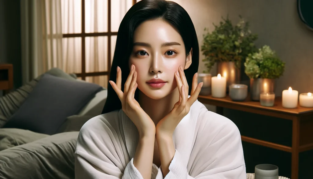 셀프 얼굴 마사지하는 여성