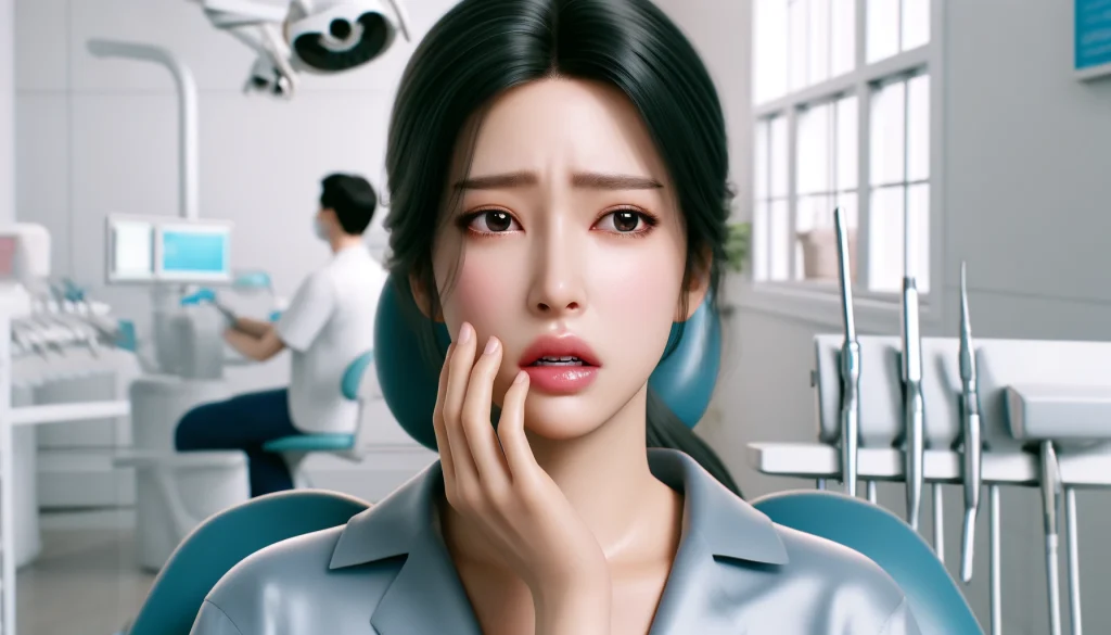 구강 질환때문에 얼굴 통증을 느끼고 있는 여성